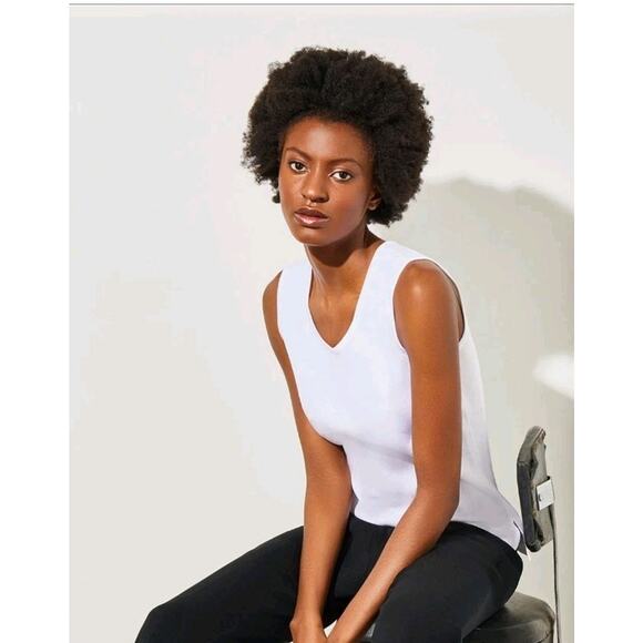 Ming Wang Mid-Length Scoop Neck Knit Tank Ivory Women's XL Career Layer Capsule - Picture 1 of 6